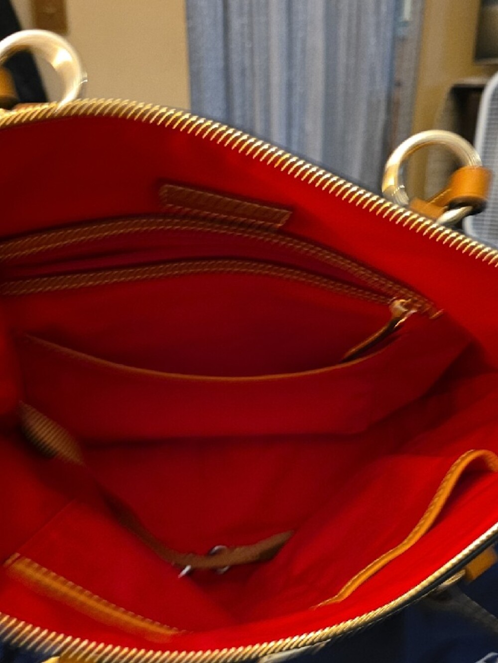 Dooney & Bourke Black Leather Tote with Tan Trim - Picture 4 of 4